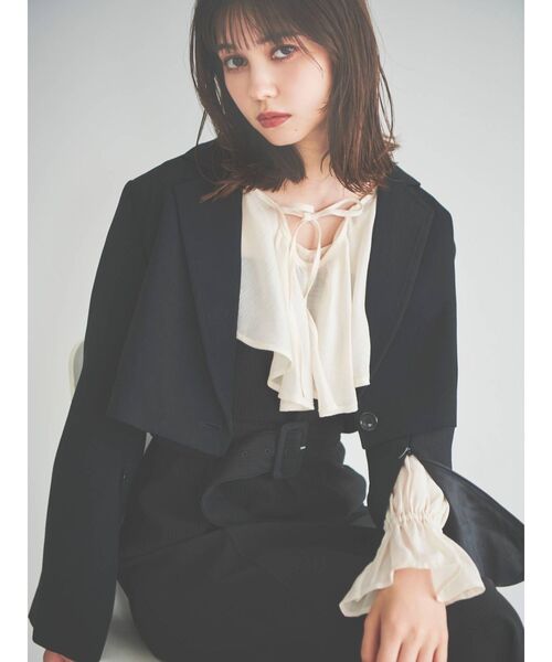 dazzlin（ダズリン）の「ラッフルカラー付長袖ドッキングカットリブワンピース（ワンピース・レディース・ブラック/ブラウン/グレー/モカ・FREE）」の10枚目の写真