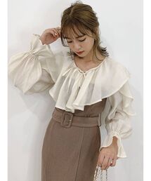 dazzlin | ラッフルカラー付長袖ドッキングカットリブワンピース(ワンピース)