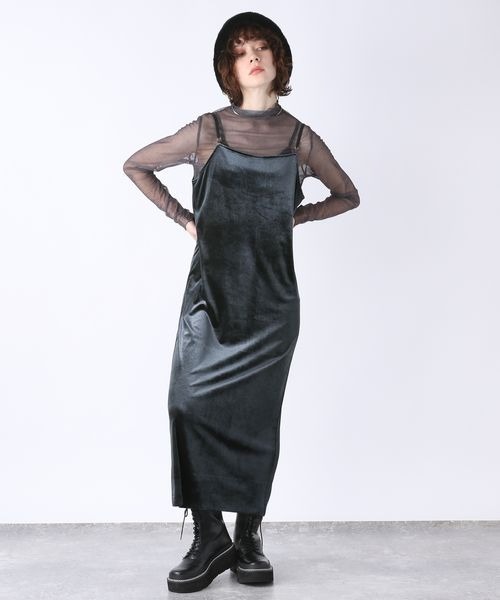 JEANASIS（ジーナシス）の「Iラインベロアキャミワンピース/162326（ワンピース・レディース・ブラウン/ベージュ/ネイビー・FREE）」の5枚目の写真