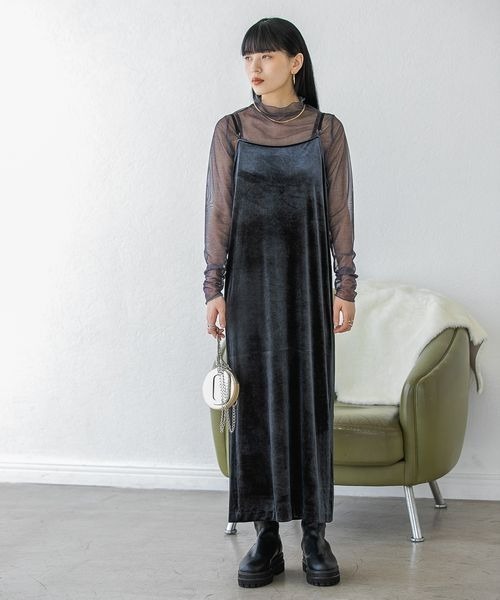 JEANASIS（ジーナシス）の「Iラインベロアキャミワンピース/162326（ワンピース・レディース・ブラウン/ベージュ/ネイビー・FREE）」の10枚目の写真