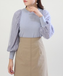 袖レースシフォンボリュームスリーブニット