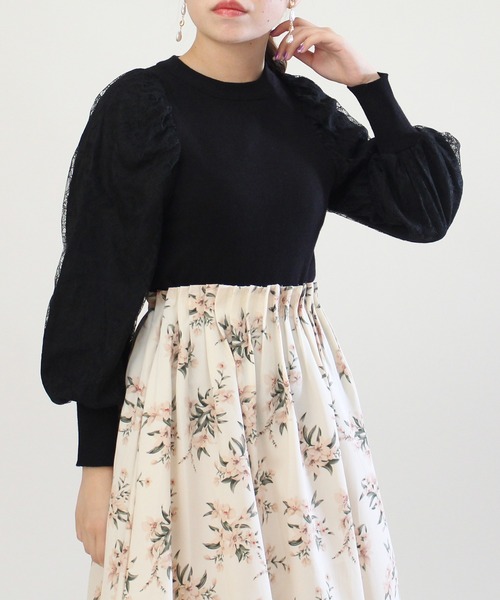 ASTORIA ODIER（アストリアオディール）の「袖レースシフォンボリュームスリーブニット（ニット/セーター・レディース・ブルー/ベージュ/ブラック・MEDIUM/SMALL）」の10枚目の写真