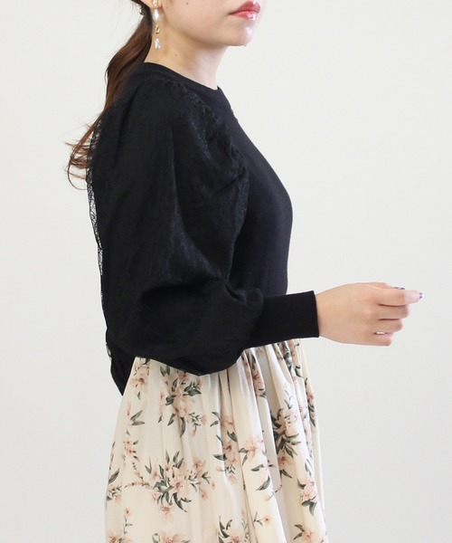 ASTORIA ODIER（アストリアオディール）の「袖レースシフォンボリュームスリーブニット（ニット/セーター・レディース・ブルー/ベージュ/ブラック・MEDIUM/SMALL）」の11枚目の写真