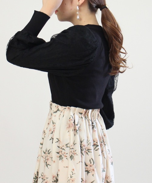 ASTORIA ODIER（アストリアオディール）の「袖レースシフォンボリュームスリーブニット（ニット/セーター・レディース・ブルー/ベージュ/ブラック・MEDIUM/SMALL）」の12枚目の写真