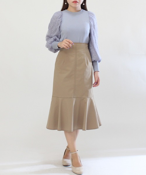 ASTORIA ODIER（アストリアオディール）の「袖レースシフォンボリュームスリーブニット（ニット/セーター・レディース・ブルー/ベージュ/ブラック・MEDIUM/SMALL）」の5枚目の写真