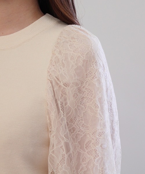 ASTORIA ODIER（アストリアオディール）の「袖レースシフォンボリュームスリーブニット（ニット/セーター・レディース・ブルー/ベージュ/ブラック・MEDIUM/SMALL）」の19枚目の写真