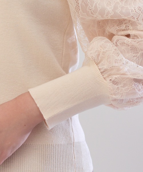 ASTORIA ODIER（アストリアオディール）の「袖レースシフォンボリュームスリーブニット（ニット/セーター・レディース・ブルー/ベージュ/ブラック・MEDIUM/SMALL）」の20枚目の写真