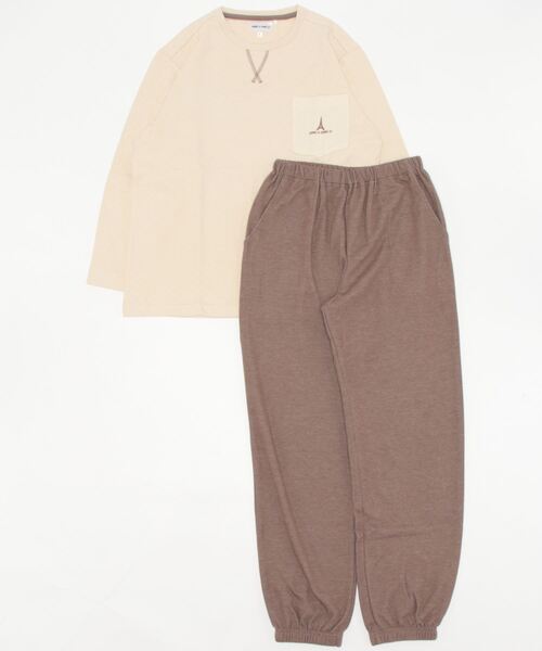 COMME CI COMME CA（コムシコムサ）の「COMME CI COMME CA/コムシコムサ　ルームウェア　長袖長パンツ　表裏綿100％キルト/ダンボールニット　セットアップ（ルームウェア/パジャマ・レディース・ピンク/アイボリー/モスグリーン・LARGE/MEDIUM/X-LARGE）」の2枚目の写真