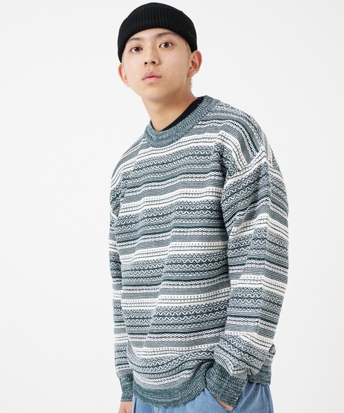 CORISCO（コリスコ）の「ジャガードニット クルー(M1)（ニット/セーター・メンズ・その他/ベージュ/グリーン・MEDIUM/LARGE/X-LARGE）」の2枚目の写真