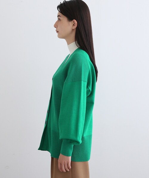 美品 INDIVI アルパカ混】Vネックニットカーディガン グリーン 38 INDIVI - 美品 INDIVI アルパカ混】Vネックニットカーディガン