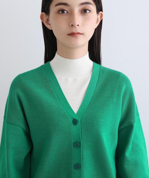 新品　INDIVIグリーン 長袖カーディガン　クールネック　サイズ38 M INDIVI｜【通年活躍!/アンサンブル可能】クルーネックカーディガン