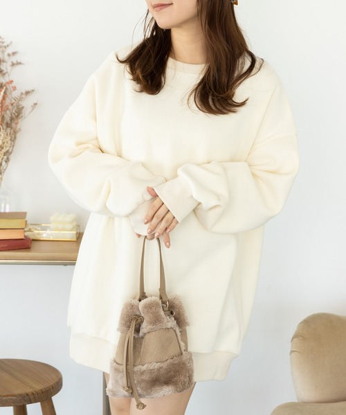 SLURR（スラ―）の「ウラキモウボリュームスリーブチュニック（チュニック・レディース・チャコールグレー/ミント/モカ/アイボリー・FREE）」の2枚目の写真