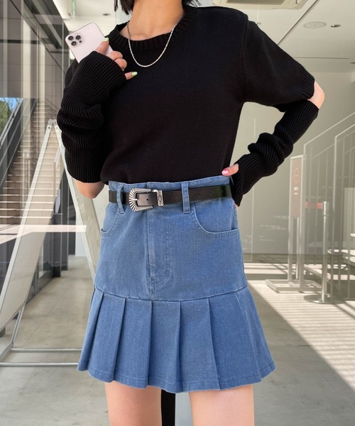 WEGO（ウィゴー）の「WEGO/プリーツ切り替えミニスカート（スカート・レディース・インディゴブルー/ブラウン・FREE）」の14枚目の写真