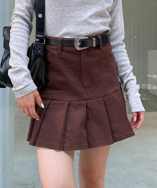 WEGO（ウィゴー）の「WEGO/プリーツ切り替えミニスカート（スカート・レディース・インディゴブルー/ブラウン・FREE）」の11枚目の写真