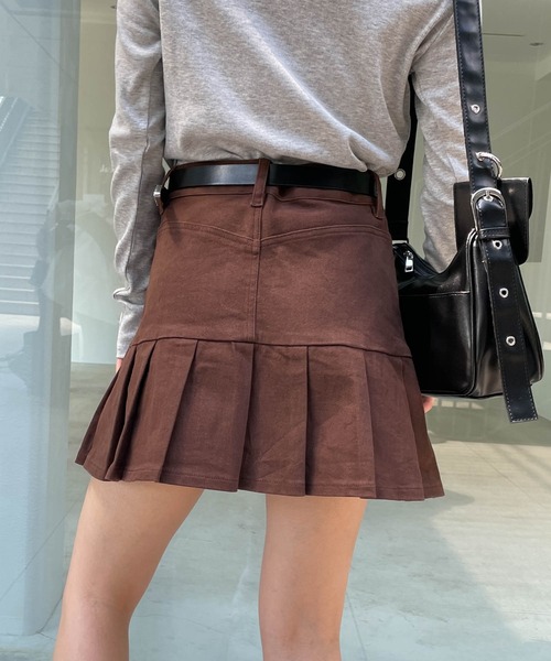 WEGO（ウィゴー）の「WEGO/プリーツ切り替えミニスカート（スカート・レディース・インディゴブルー/ブラウン・FREE）」の3枚目の写真