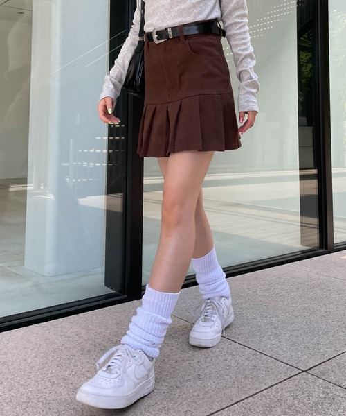 WEGO（ウィゴー）の「WEGO/プリーツ切り替えミニスカート（スカート・レディース・インディゴブルー/ブラウン・FREE）」の6枚目の写真