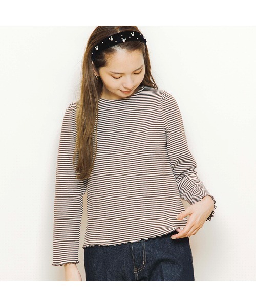 flower（フラワー）の「キャラメルボーダートップ（Tシャツ/カットソー・レディース・ブラウン/ベージュ・FREE）」の3枚目の写真