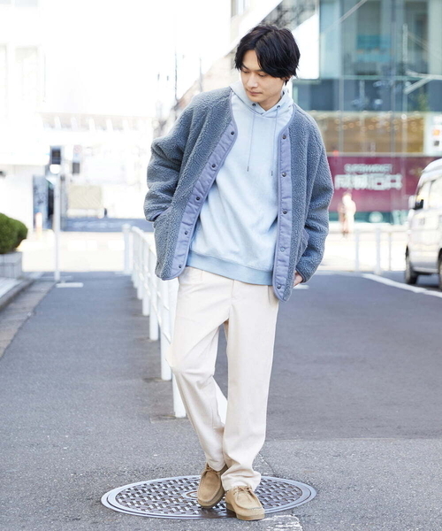 a.v.v(アーヴェヴェ)の「【ユニセックス/S-XXL】ボアワイドシルエットノーカラージャケット(ノーカラージャケット・メンズ・アイボリー/ミント・46/44/50/48)」の3枚目の写真