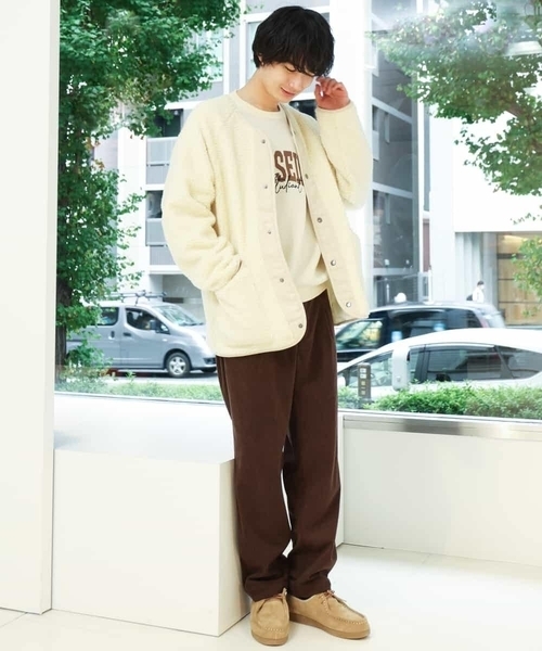 a.v.v(アーヴェヴェ)の「【ユニセックス/S-XXL】ボアワイドシルエットノーカラージャケット(ノーカラージャケット・メンズ・アイボリー/ミント・46/44/50/48)」の7枚目の写真