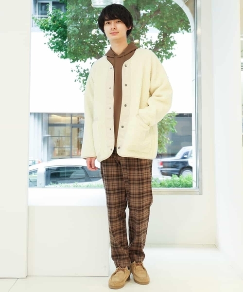 a.v.v(アーヴェヴェ)の「【ユニセックス/S-XXL】ボアワイドシルエットノーカラージャケット(ノーカラージャケット・メンズ・アイボリー/ミント・46/44/50/48)」の8枚目の写真