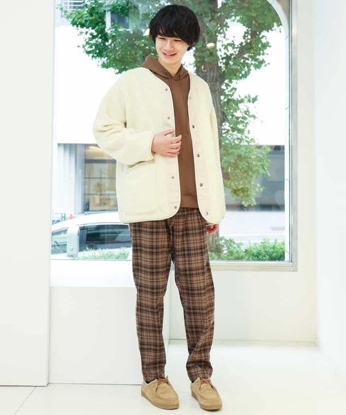 a.v.v(アーヴェヴェ)の「【ユニセックス/S-XXL】ボアワイドシルエットノーカラージャケット(ノーカラージャケット・メンズ・アイボリー/ミント・46/44/50/48)」の9枚目の写真