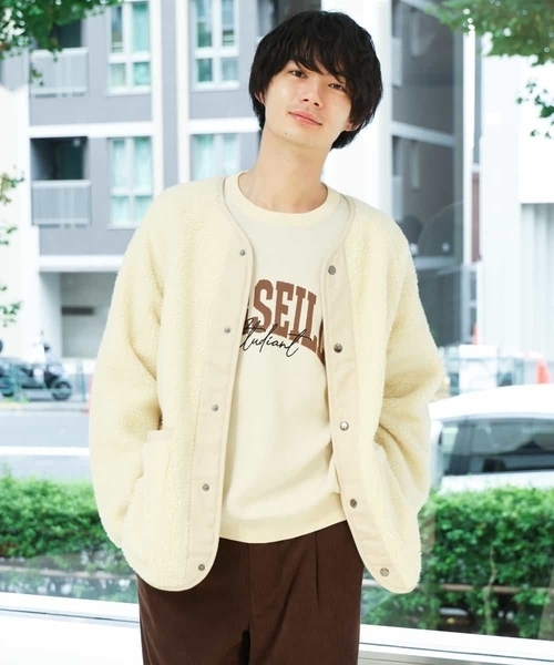 a.v.v(アーヴェヴェ)の「【ユニセックス/S-XXL】ボアワイドシルエットノーカラージャケット(ノーカラージャケット・メンズ・アイボリー/ミント・46/44/50/48)」の17枚目の写真