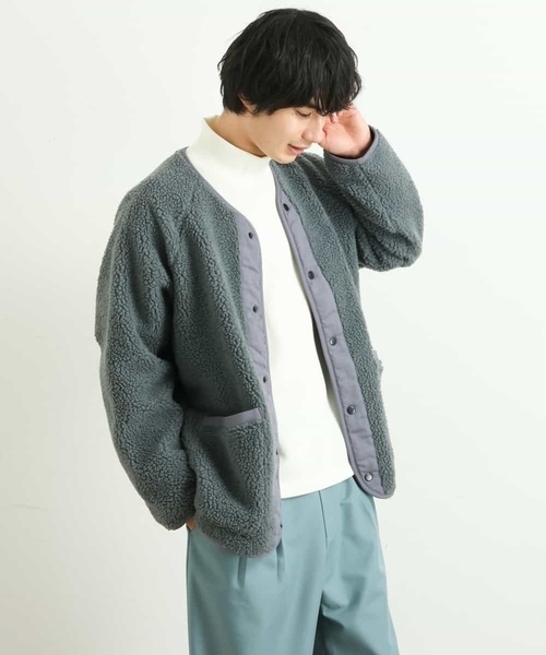 a.v.v(アーヴェヴェ)の「【ユニセックス/S-XXL】ボアワイドシルエットノーカラージャケット(ノーカラージャケット・メンズ・アイボリー/ミント・46/44/50/48)」の20枚目の写真