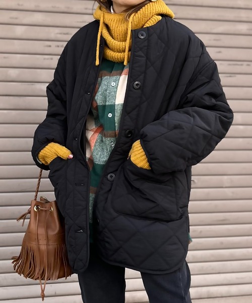 mi via loca(ミヴィアロカ)の「ナイロン中綿キルティングジャケット(ノーカラージャケット・レディース・ブラック/カーキ/キナリ・FREE)」の18枚目の写真