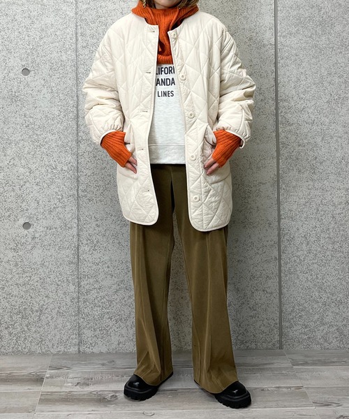 mi via loca(ミヴィアロカ)の「ナイロン中綿キルティングジャケット(ノーカラージャケット・レディース・ブラック/カーキ/キナリ・FREE)」の4枚目の写真