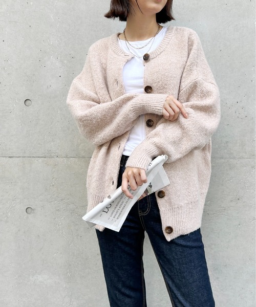 Meli rich（メリーリッチ）の「2WAYオーバーサイズニットカーディガン（カーディガン/ボレロ・レディース・グレイッシュベージュ/ミント/ベージュ/オレンジ/チャコール・MEDIUM）」の7枚目の写真