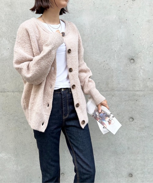 Meli rich（メリーリッチ）の「2WAYオーバーサイズニットカーディガン（カーディガン/ボレロ・レディース・グレイッシュベージュ/ミント/ベージュ/オレンジ/チャコール・MEDIUM）」の10枚目の写真