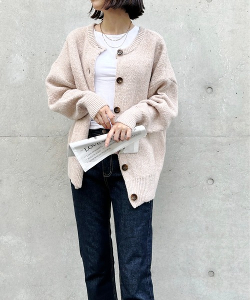 Meli rich（メリーリッチ）の「2WAYオーバーサイズニットカーディガン（カーディガン/ボレロ・レディース・グレイッシュベージュ/ミント/ベージュ/オレンジ/チャコール・MEDIUM）」の15枚目の写真