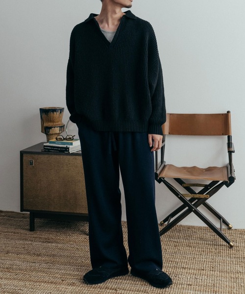 euan. ウォッシャブル ウール ワイドストレート ニットパンツ