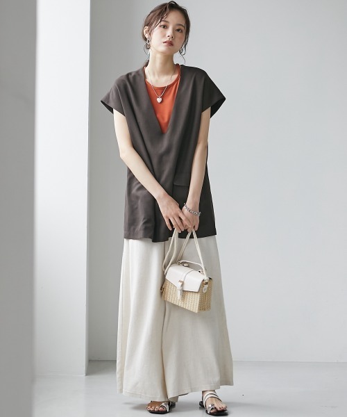 miclat（ミクラ）の「大きいサイズ　深Vネック半袖ベスト　miclat（ベスト・レディース・ダークブラウン/イエロー系・LL/L/4L/3L/5L）」の7枚目の写真