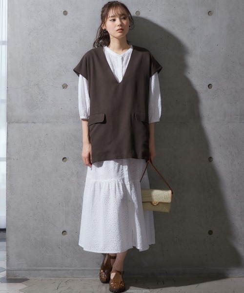 miclat（ミクラ）の「大きいサイズ　深Vネック半袖ベスト　miclat（ベスト・レディース・ダークブラウン/イエロー系・LL/L/4L/3L/5L）」の5枚目の写真