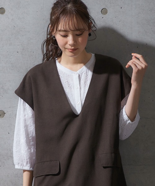 miclat（ミクラ）の「大きいサイズ　深Vネック半袖ベスト　miclat（ベスト・レディース・ダークブラウン/イエロー系・LL/L/4L/3L/5L）」の14枚目の写真