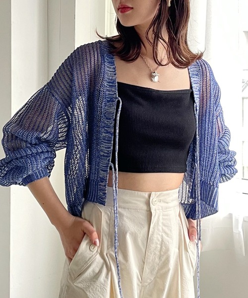 PAGEBOY（ページボーイ）の「フロントリボンメッシュカーディガン（カーディガン/ボレロ・レディース・グリーン/レッド/オフホワイト/ブラック/グリーン系その他/ブルー系その他・FREE）」の5枚目の写真