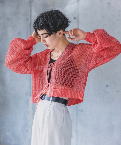 PAGEBOY（ページボーイ）の「フロントリボンメッシュカーディガン（カーディガン/ボレロ・レディース・グリーン/レッド/オフホワイト/ブラック/グリーン系その他/ブルー系その他・FREE）」の20枚目の写真