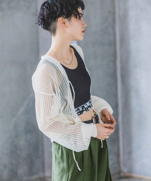 PAGEBOY（ページボーイ）の「フロントリボンメッシュカーディガン（カーディガン/ボレロ・レディース・グリーン/レッド/オフホワイト/ブラック/グリーン系その他/ブルー系その他・FREE）」の8枚目の写真
