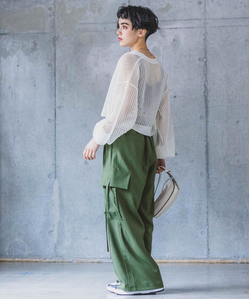 PAGEBOY（ページボーイ）の「フロントリボンメッシュカーディガン（カーディガン/ボレロ・レディース・グリーン/レッド/オフホワイト/ブラック/グリーン系その他/ブルー系その他・FREE）」の11枚目の写真