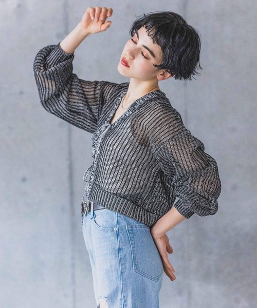 PAGEBOY（ページボーイ）の「フロントリボンメッシュカーディガン（カーディガン/ボレロ・レディース・グリーン/レッド/オフホワイト/ブラック/グリーン系その他/ブルー系その他・FREE）」の16枚目の写真