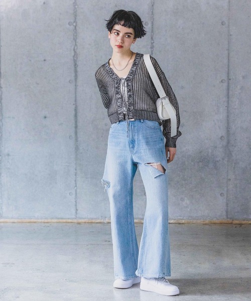 PAGEBOY（ページボーイ）の「フロントリボンメッシュカーディガン（カーディガン/ボレロ・レディース・グリーン/レッド/オフホワイト/ブラック/グリーン系その他/ブルー系その他・FREE）」の17枚目の写真