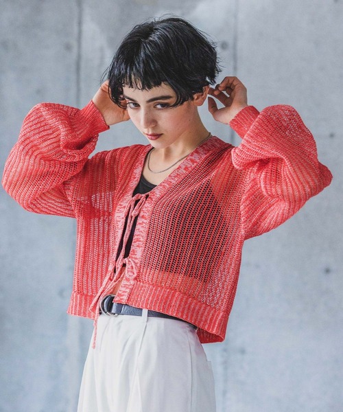 PAGEBOY（ページボーイ）の「フロントリボンメッシュカーディガン（カーディガン/ボレロ・レディース・グリーン/レッド/オフホワイト/ブラック/グリーン系その他/ブルー系その他・FREE）」の21枚目の写真