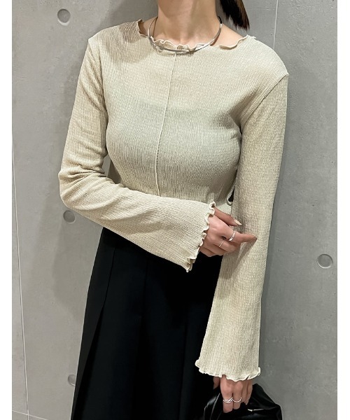 Re:EDIT(リエディ)の「配色メローフレアスリーブトップス(Tシャツ/カットソー・レディース・ホワイト系その他/ブラック系その他/アイボリー/ブラック/グレイッシュベージュ・MEDIUM/LARGE)」の5枚目の写真