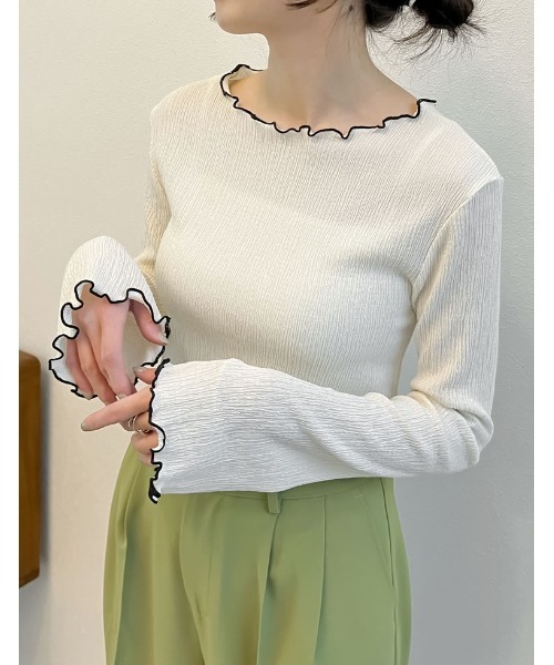 Re:EDIT(リエディ)の「配色メローフレアスリーブトップス(Tシャツ/カットソー・レディース・ホワイト系その他/ブラック系その他/アイボリー/ブラック/グレイッシュベージュ・MEDIUM/LARGE)」の16枚目の写真