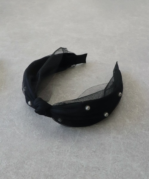 BLUEEAST（ブルーイースト）の「パールチュールリボンカチューシャ（カチューシャ・レディース・ネイビー/グレー/ドット/ブラック・FREE）」の2枚目の写真