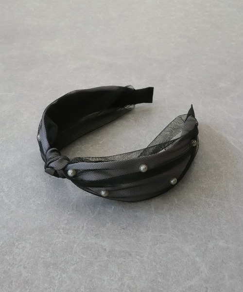 BLUEEAST（ブルーイースト）の「パールチュールリボンカチューシャ（カチューシャ・レディース・ネイビー/グレー/ドット/ブラック・FREE）」の3枚目の写真