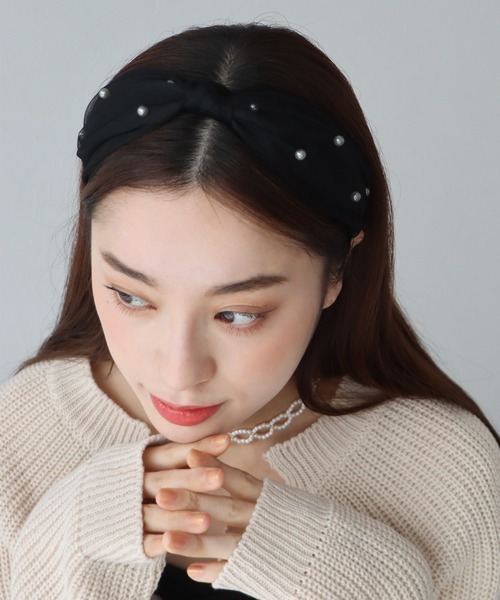 BLUEEAST（ブルーイースト）の「パールチュールリボンカチューシャ（カチューシャ・レディース・ネイビー/グレー/ドット/ブラック・FREE）」の10枚目の写真