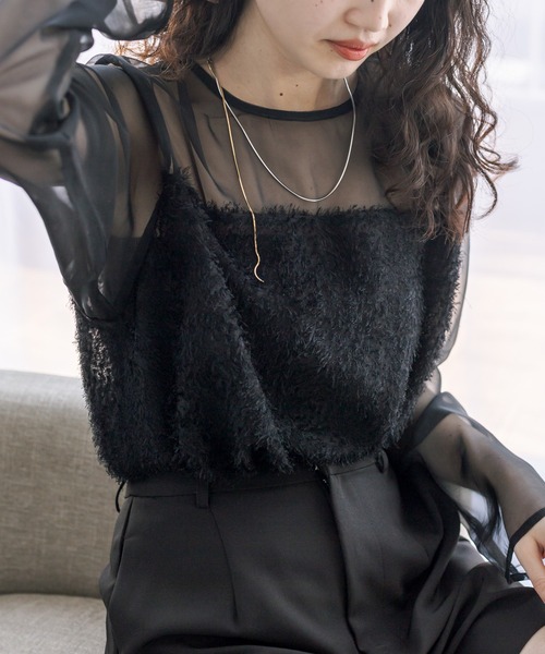 mystic（ミスティック）の「フリンジ切替ブラウス（シャツ/ブラウス・レディース・ブラック/ベージュ/オフホワイト・FREE）」の2枚目の写真