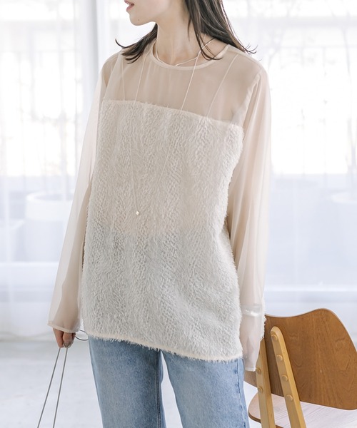 mystic（ミスティック）の「フリンジ切替ブラウス（シャツ/ブラウス・レディース・ブラック/ベージュ/オフホワイト・FREE）」の8枚目の写真